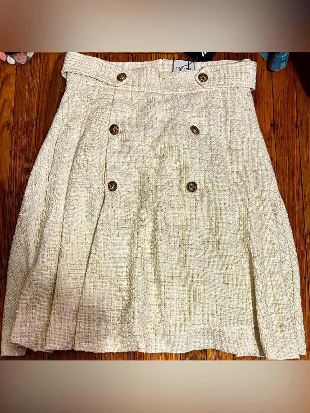New!  Cream Tweed Pleated Women’sSkirt by Ellie MaKir Sz XL